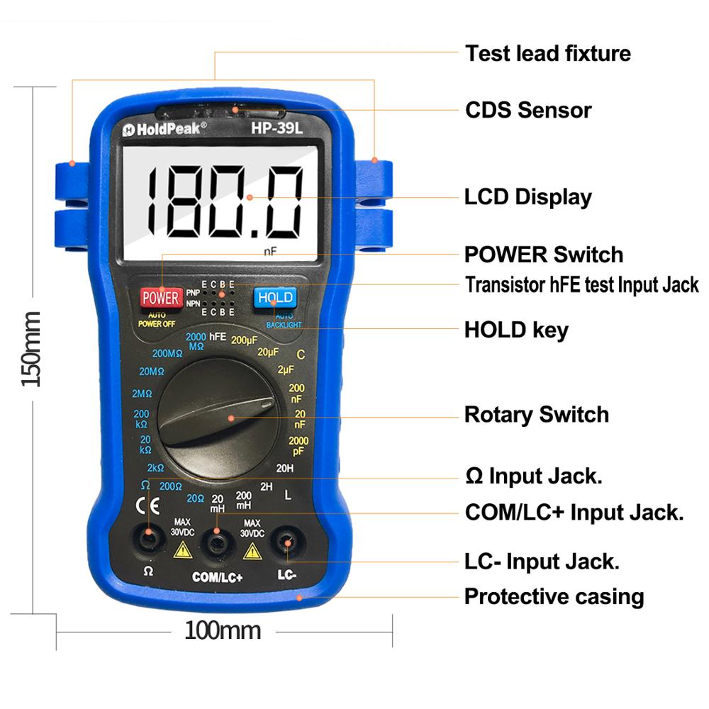 HoldPeak HP-39L Підсвічування LCD Цифровий LCR вимірювач опору ємності індуктивності тестер транзистор hFE тестер
HoldPeak HP-39L Підсвічування LCD Цифровий LCR вимірювач опору ємності індуктивності тестер транзистор hFE тестер