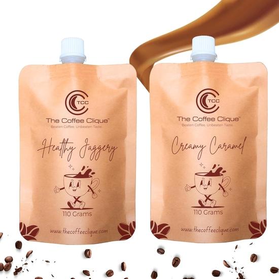 The Coffee Clique | Здоровый джаггери + Сливочная карамель | Взбитая кофейная паста | Капучино как в кафе дома | Комбо из 2 | 220 грамм