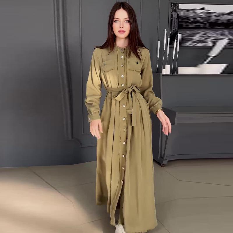 2024 Осень Европейское и американское длинное платье с круглым вырезом и завышенной талией, однобортное, на шнуровке Double Extra Large оливковое зеленый
2024 Осень Европейское и американское длинное платье с круглым вырезом и завышенной талией, однобортное, на шнуровке Double Extra Large оливковое зеленый