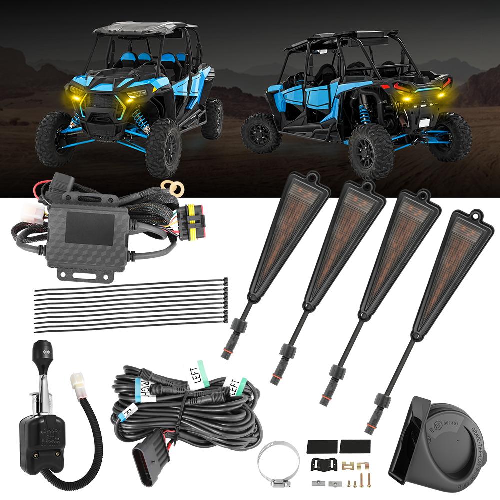 UTV Turn Signal Kit with 110dB Horn, Pre-Wired, Plug and Play UTV ATV Blinker with Lever Column Switch, Universal Street Legal one full kit
UTV Turn Signal Kit with 110dB Horn, Pre-Wired, Plug and Play UTV ATV Blinker with Lever Column Switch, Universal Street Legal one full kit