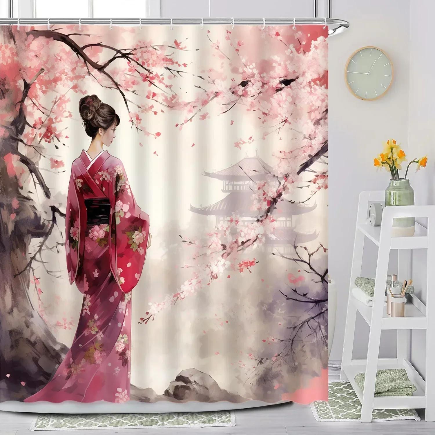 Japanese Shower Curtain, Sea Waves Cherry Blossom Red Sun Anime Kimono Woman Mount Fuji Landscape Ink Crane Bird Bathroom Decor W120XH180cm
Japanese Shower Curtain, Sea Waves Cherry Blossom Red Sun Anime Kimono Woman Mount Fuji Landscape Ink Crane Bird Bathroom Decor W120XH180cm