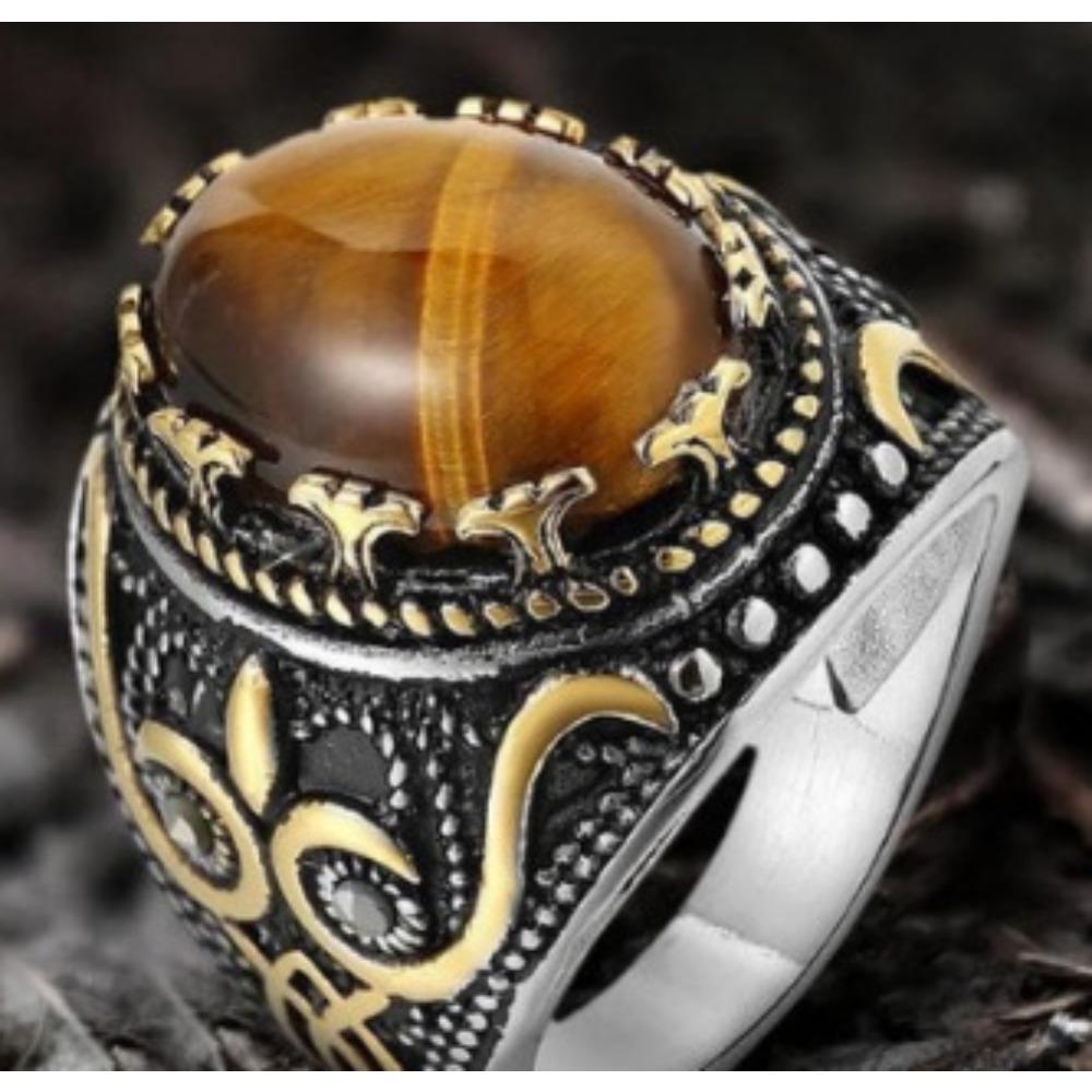 Кольцо из титановой стали с драгоценным камнем для мужчин, минималистичное, овальное, с крупным камнем, уличная модная бижутерия No. 14