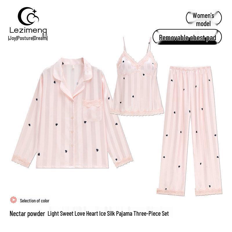 Women’s Ice Silk Pajama Set with Built-In Bra – Three-Piece Long Sleeve Camisole for Spring and Autumn, Sexy and Luxurious Home Wear Medium
Women’s Ice Silk Pajama Set with Built-In Bra – Three-Piece Long Sleeve Camisole for Spring and Autumn, Sexy and Luxurious Home Wear Medium