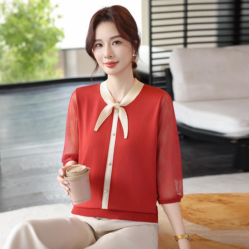 Stylish Ice Silk T-shirt with Gauze Sleeves for Middle-Aged Women - Spring/Summer Seven-Sleeve Knitted Top 3XL (for 120-135 jin) красный
Stylish Ice Silk T-shirt with Gauze Sleeves for Middle-Aged Women - Spring/Summer Seven-Sleeve Knitted Top 3XL (for 120-135 jin) красный