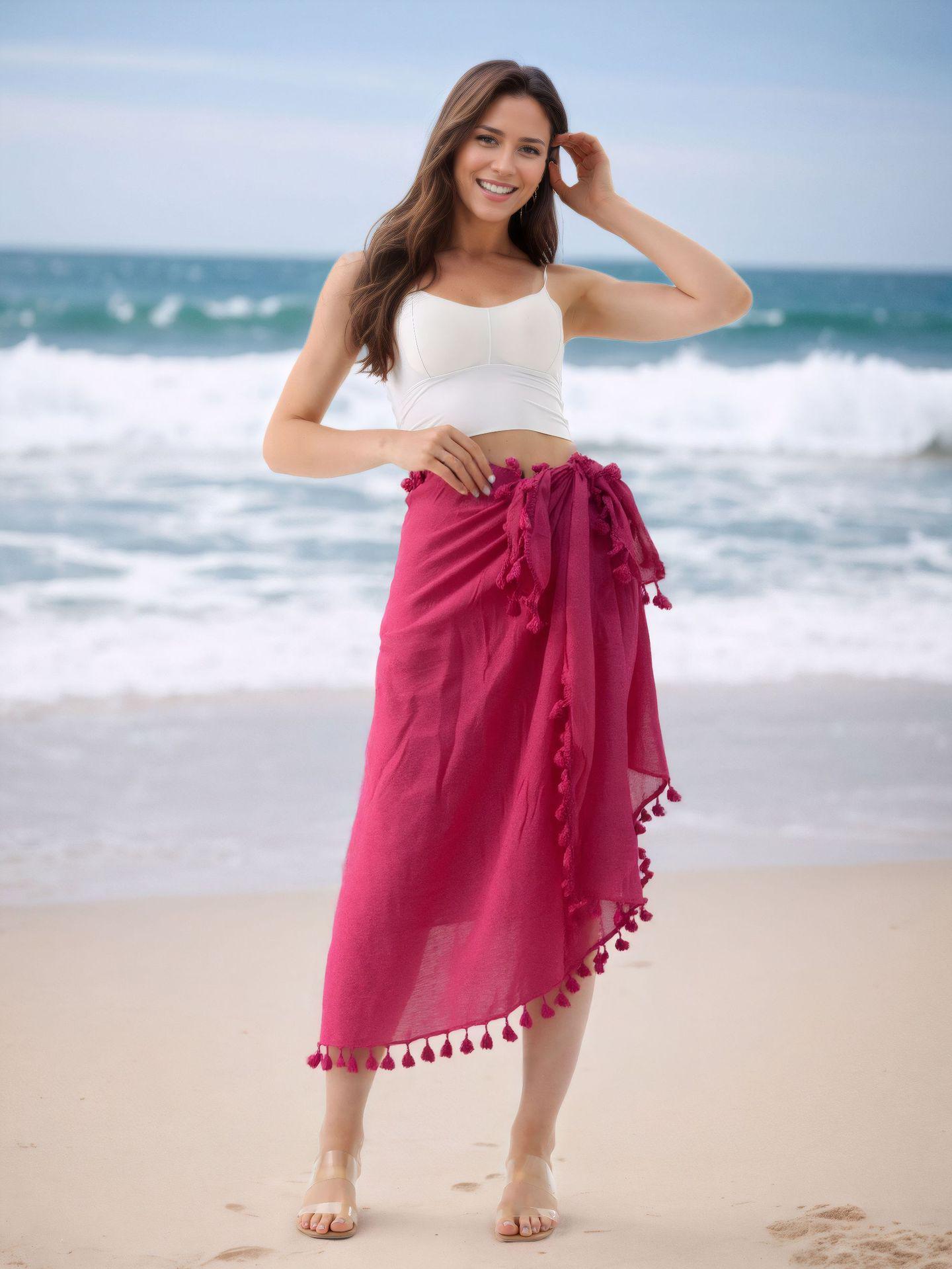 European & American Multi-Purpose Beach Towel Wrap: Sun Protection Shawl with Skirt Tassels. One Size рожевий червоний колір
European & American Multi-Purpose Beach Towel Wrap: Sun Protection Shawl with Skirt Tassels. One Size рожевий червоний колір