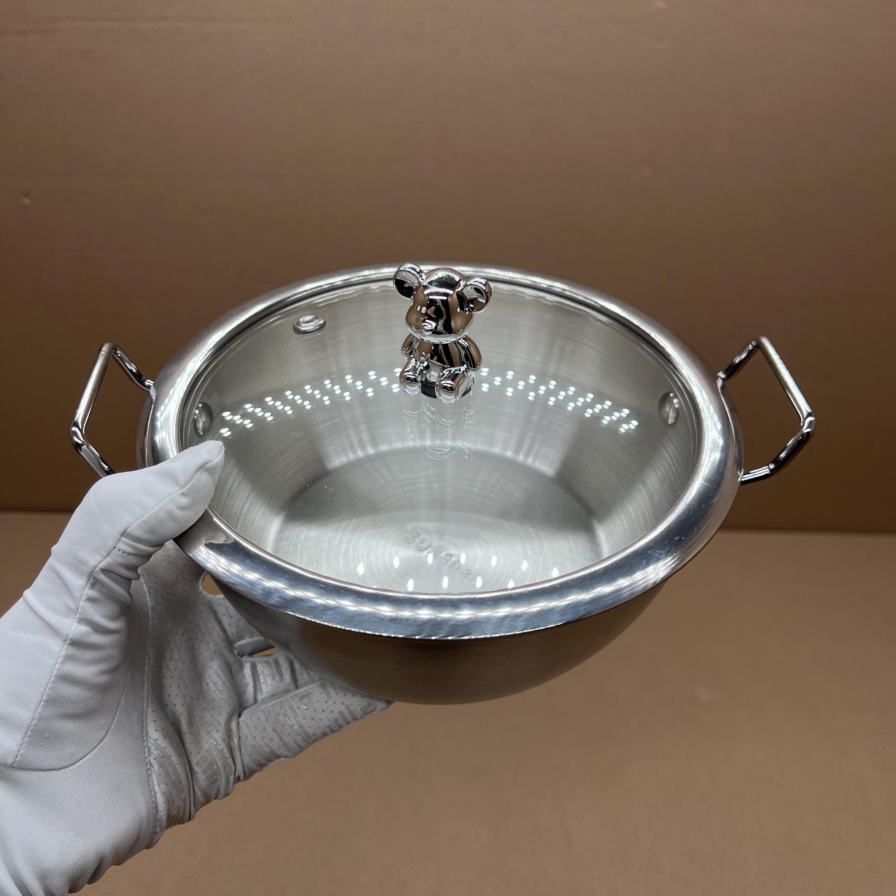 Korean Style 304 Stainless Steel Small Soup Pot with Double Ears And Cute Bear Lid Mini Cooking Pot for Instant Noodles
Korean Style 304 Stainless Steel Small Soup Pot with Double Ears And Cute Bear Lid Mini Cooking Pot for Instant Noodles