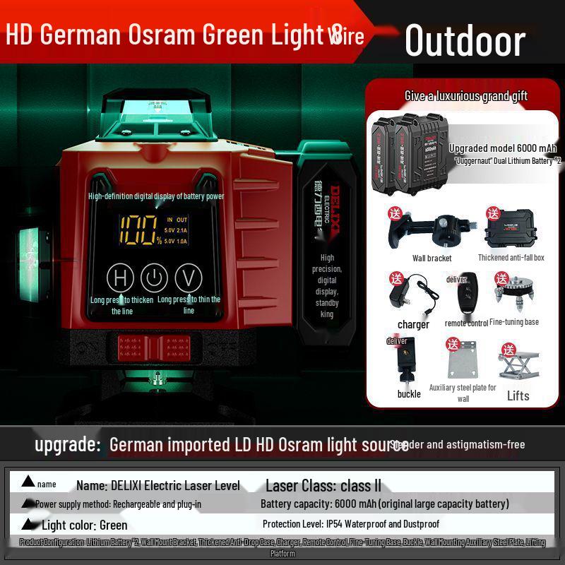 DELIXI High Precision Green Laser Level - Infrared Outdoor Wall & Floor Sticker
DELIXI High Precision Green Laser Level - Infrared Outdoor Wall & Floor Sticker