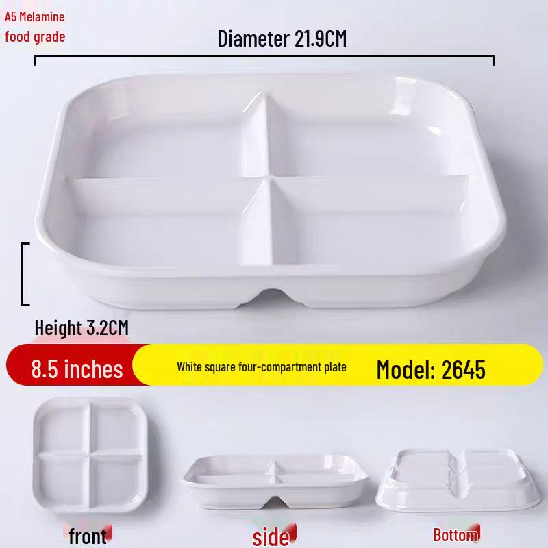 Four-Compartment Melamine Square Plate for Fast Food & Salads.
Four-Compartment Melamine Square Plate for Fast Food & Salads.