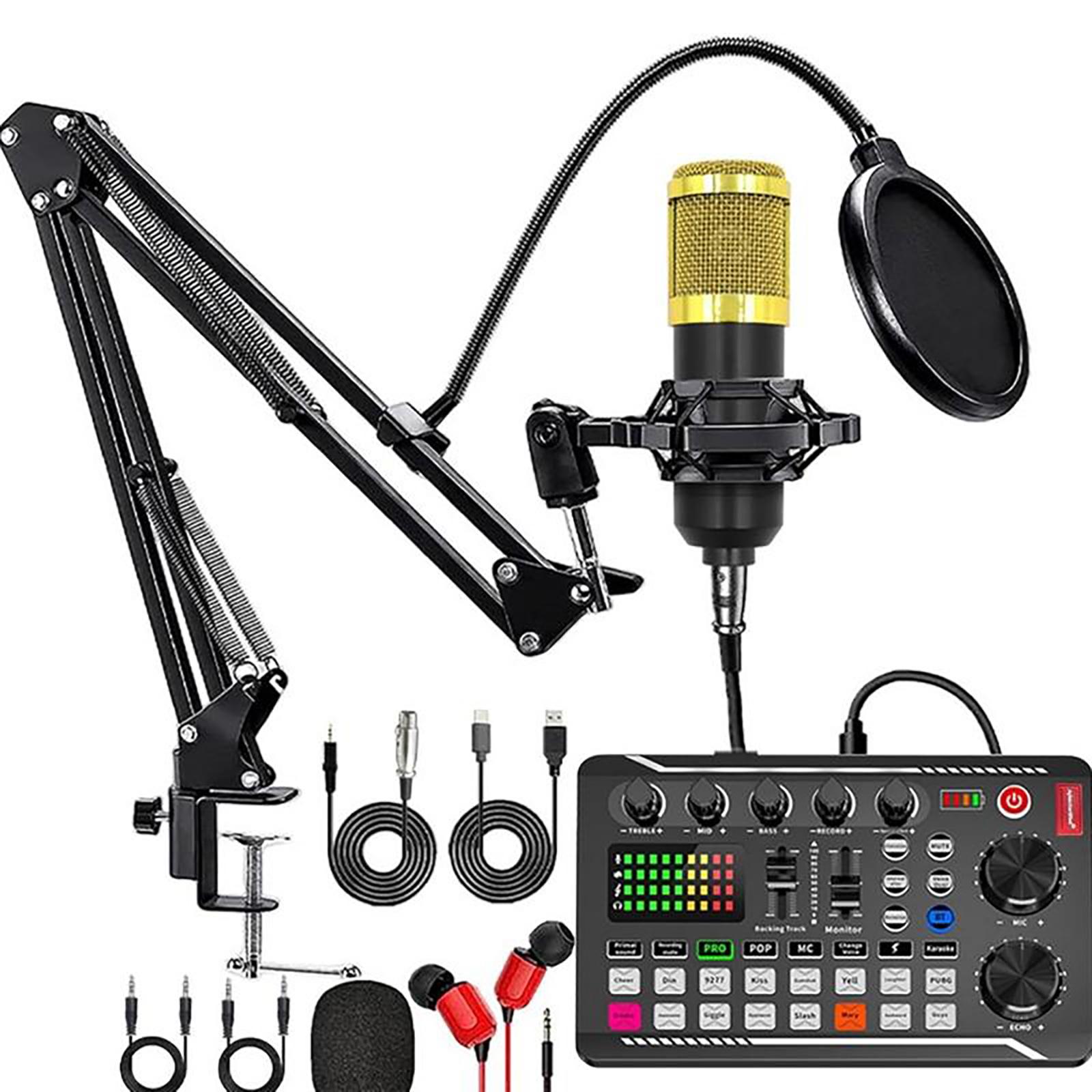 Podcast Microphone Suit with Sound Card Audio Mixer Noise Cancelling DJ Mixer Voice Changer Type C Studio Condenser Microphones Black Yellow
Podcast Microphone Suit with Sound Card Audio Mixer Noise Cancelling DJ Mixer Voice Changer Type C Studio Condenser Microphones Black Yellow