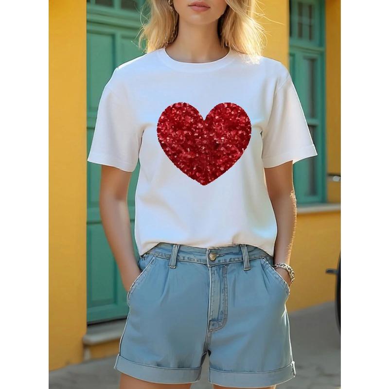 Womens Tshirt Short Sleeve Red Sequin Heart Graphic Print Casual Top for Summer Spring Women Clothes Harajuku S
Womens Tshirt Short Sleeve Red Sequin Heart Graphic Print Casual Top for Summer Spring Women Clothes Harajuku S