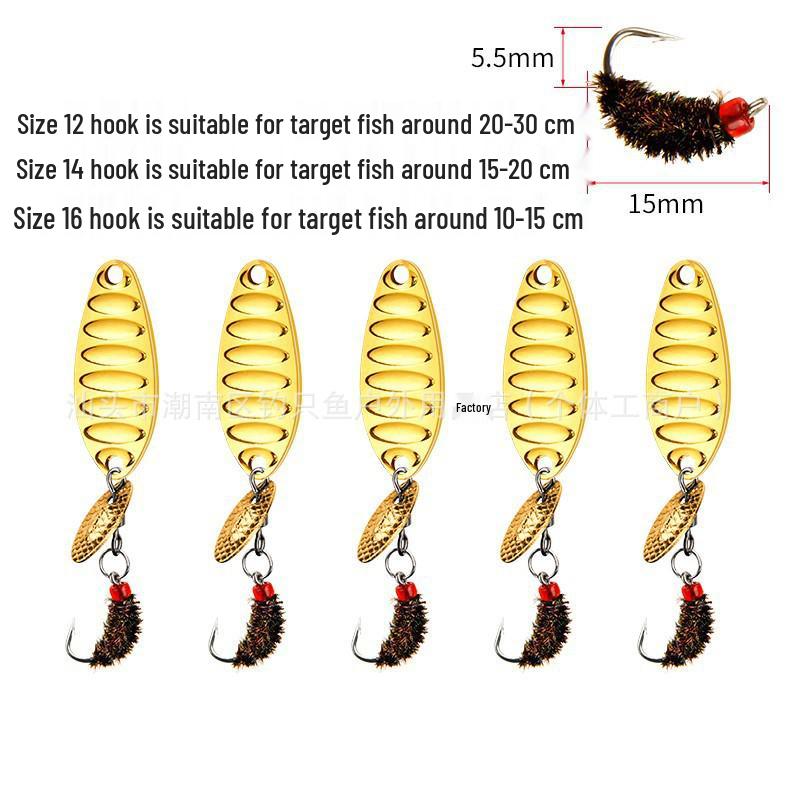 Lead-Free Spinner Blade with Bright Sequin Fly Fishing Hook - Rotating Sunflower Lure for Mosquito Fish, Maba, and Qiaozui. Size 16
Lead-Free Spinner Blade with Bright Sequin Fly Fishing Hook - Rotating Sunflower Lure for Mosquito Fish, Maba, and Qiaozui. Size 16