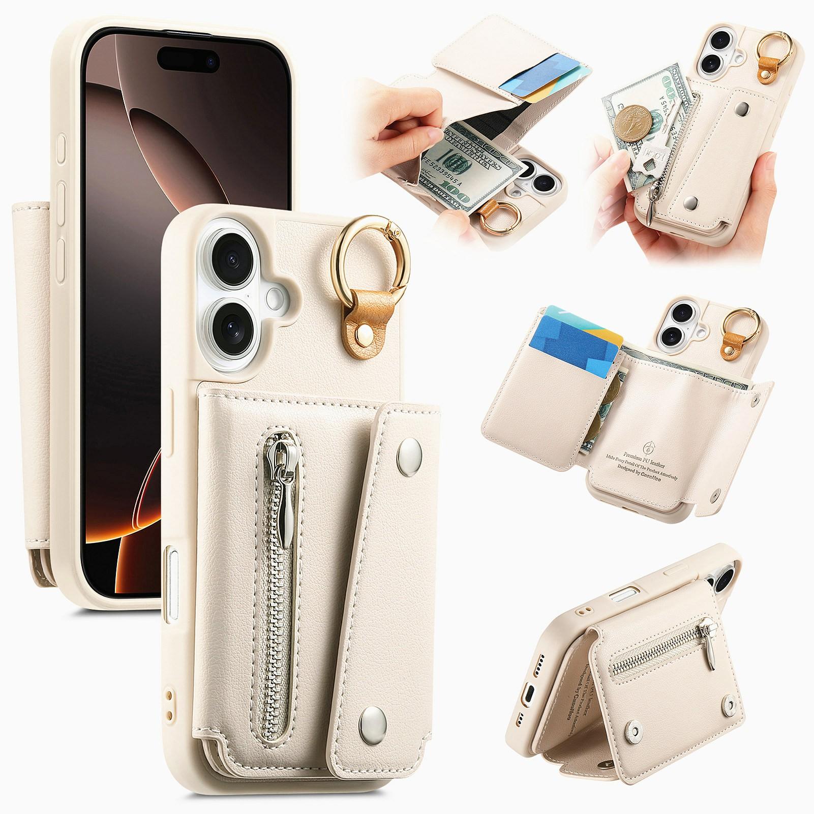 Чохол для iPhone 16 зі шкіри + ПК + ТПУ, з тримачем D-кільцем, гаманцем та підставкою
Чохол для iPhone 16 зі шкіри + ПК + ТПУ, з тримачем D-кільцем, гаманцем та підставкою
