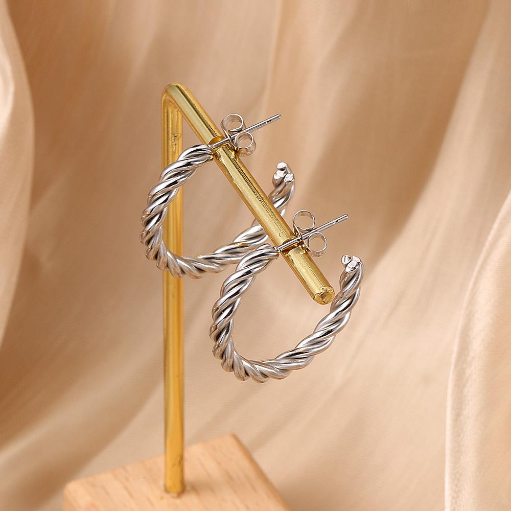 Twisted Circle Hoop Earrings for Women Gold Color Stainless Steel C Shape Earings Ear Accessories Simple Fashion Zircon KAE273
Twisted Circle Hoop Earrings for Women Gold Color Stainless Steel C Shape Earings Ear Accessories Simple Fashion Zircon KAE273