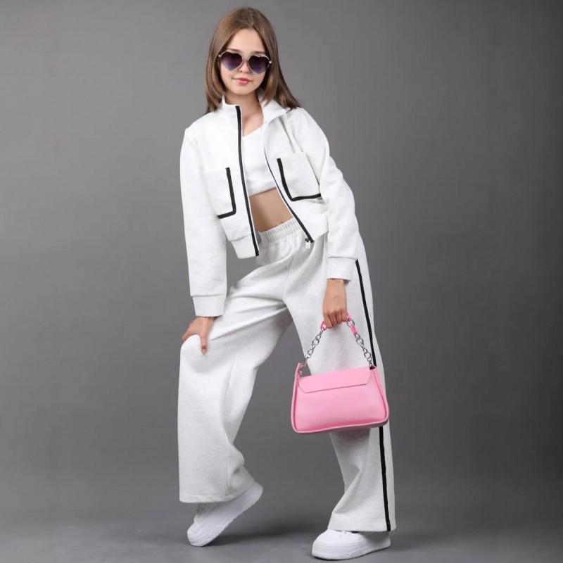 Casual Children s Solid Color Suit Long-sleeved Pocket Zipper Cardigan Strap-up Pants Two-piece Set Women 158cm білий
Casual Children s Solid Color Suit Long-sleeved Pocket Zipper Cardigan Strap-up Pants Two-piece Set Women 158cm білий