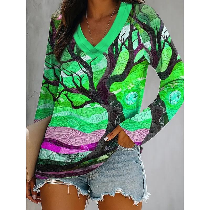 Весенне-осенняя футболка с V-образным вырезом и 3D-принтом в виде художественного дерева, модная повседневная женская футболка с длинным рукавом 4XL
Весенне-осенняя футболка с V-образным вырезом и 3D-принтом в виде художественного дерева, модная повседневная женская футболка с длинным рукавом 4XL