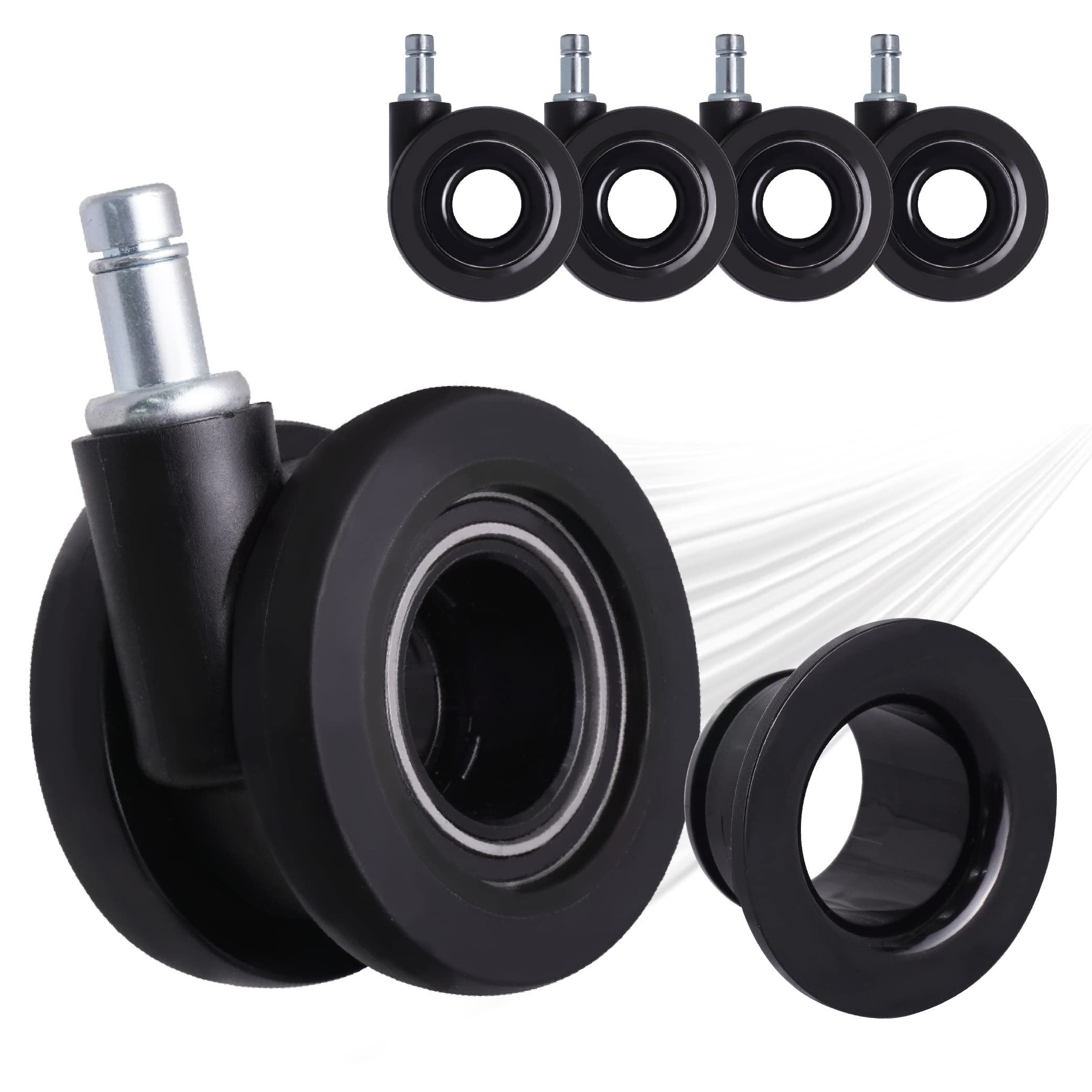 AXL 70mm Nylon Chair Casters for OA and Office Chairs, 360-Degree Swivel, Ultra-Smooth Rolling, Waterproof, Dustproof, and Hair-Repellent (Black)
AXL 70mm Nylon Chair Casters for OA and Office Chairs, 360-Degree Swivel, Ultra-Smooth Rolling, Waterproof, Dustproof, and Hair-Repellent (Black)