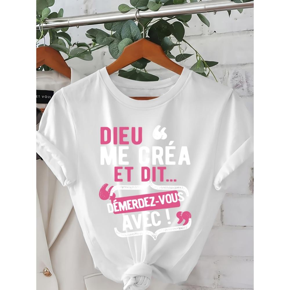 Women S Casual Crew Neck T-Shirt with French Quote Dieu Me C est Mon Saint - Playful Letter Print Short Sleeve Top for Spring 3XL
Women S Casual Crew Neck T-Shirt with French Quote Dieu Me C est Mon Saint - Playful Letter Print Short Sleeve Top for Spring 3XL