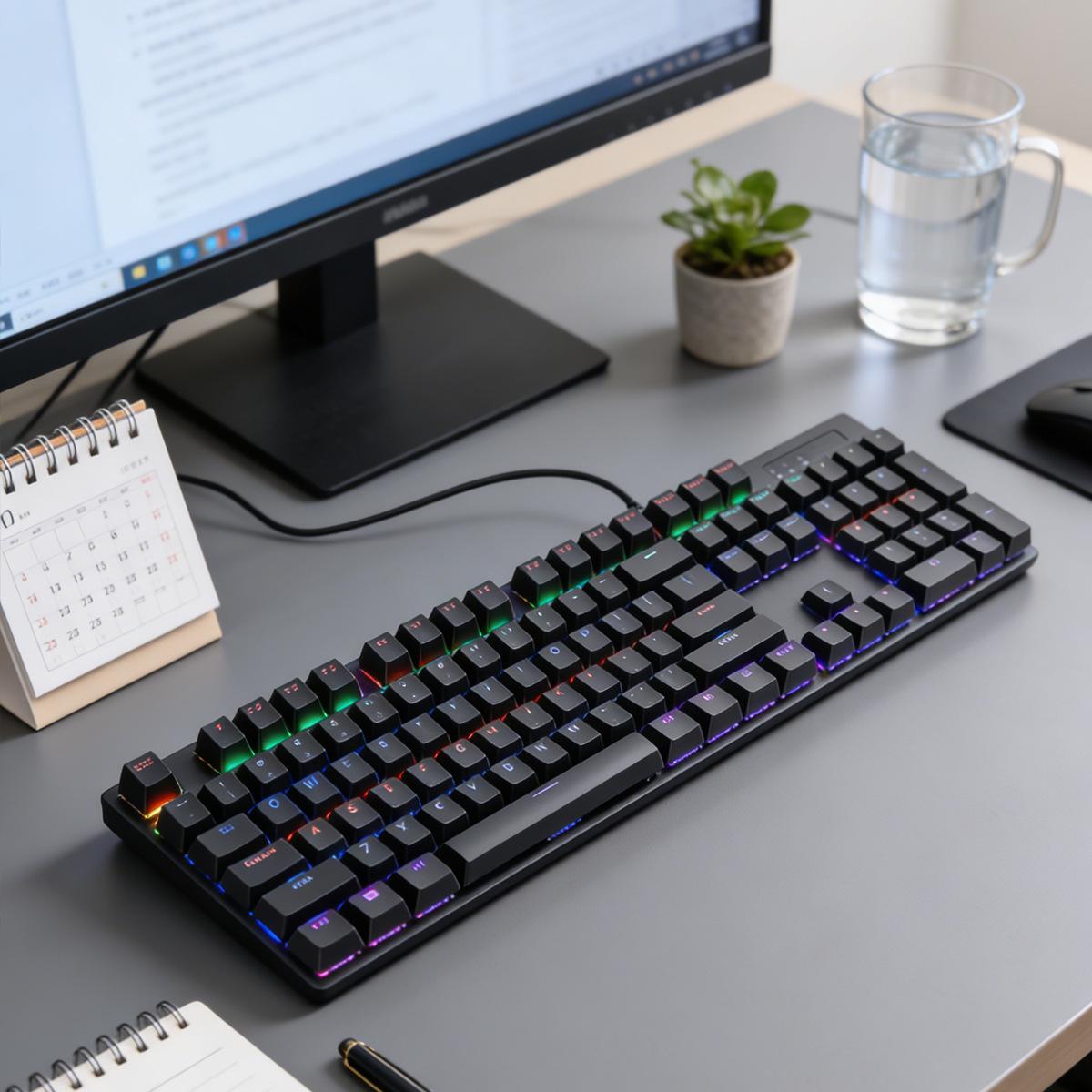 104-Key Wired Mechanical Keyboard with Mixed Light, Blue/Red/Brown/Tea Switches for Gaming and Office Use
104-Key Wired Mechanical Keyboard with Mixed Light, Blue/Red/Brown/Tea Switches for Gaming and Office Use