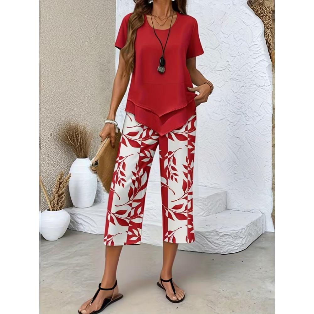 Women Summer Fashion Two Piece Set, Stylish Slimming Short Sleeve Top, High Waist Wide Leg Pants, Elegant Casual Matching Outfit S червоний
Women Summer Fashion Two Piece Set, Stylish Slimming Short Sleeve Top, High Waist Wide Leg Pants, Elegant Casual Matching Outfit S червоний