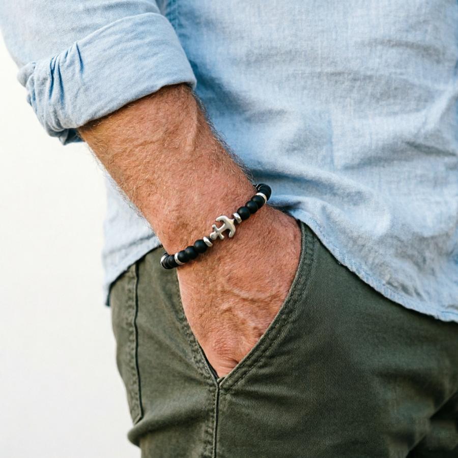 Classic Men Anchor Bracelet Vintage Nautical Wrist Adornment 6mm Black Onyx Stone Strand Braslet Versatile Accessories Jewelry 19-20cm(7.5-7.9inch)
Classic Men Anchor Bracelet Vintage Nautical Wrist Adornment 6mm Black Onyx Stone Strand Braslet Versatile Accessories Jewelry 19-20cm(7.5-7.9inch)