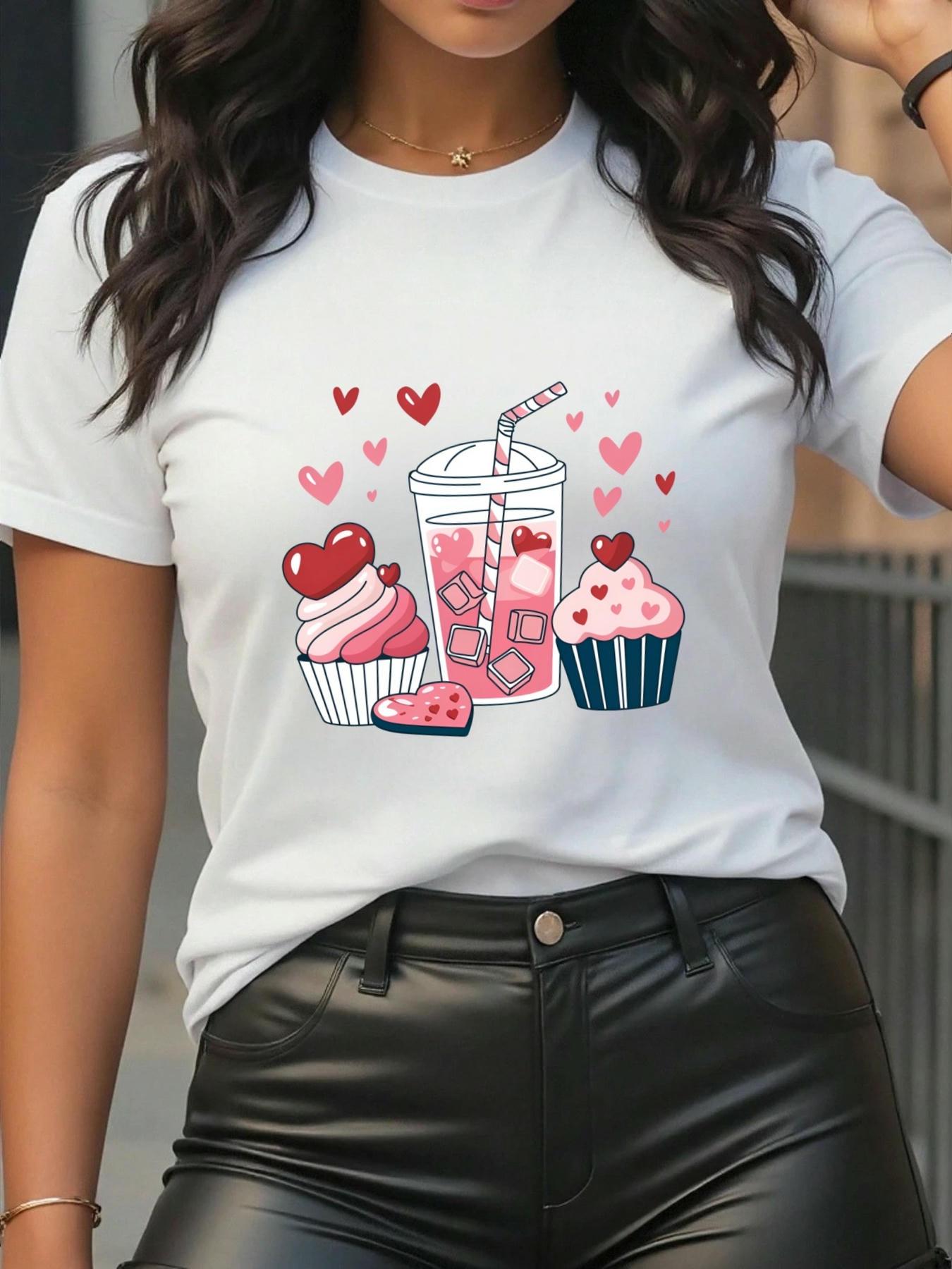 New Valentines Day Casual Round Neck Short Sleeve Tshirt Cute Cupcakes Drink Printed Fashion Fit Top Comfortable Fabric S
New Valentines Day Casual Round Neck Short Sleeve Tshirt Cute Cupcakes Drink Printed Fashion Fit Top Comfortable Fabric S