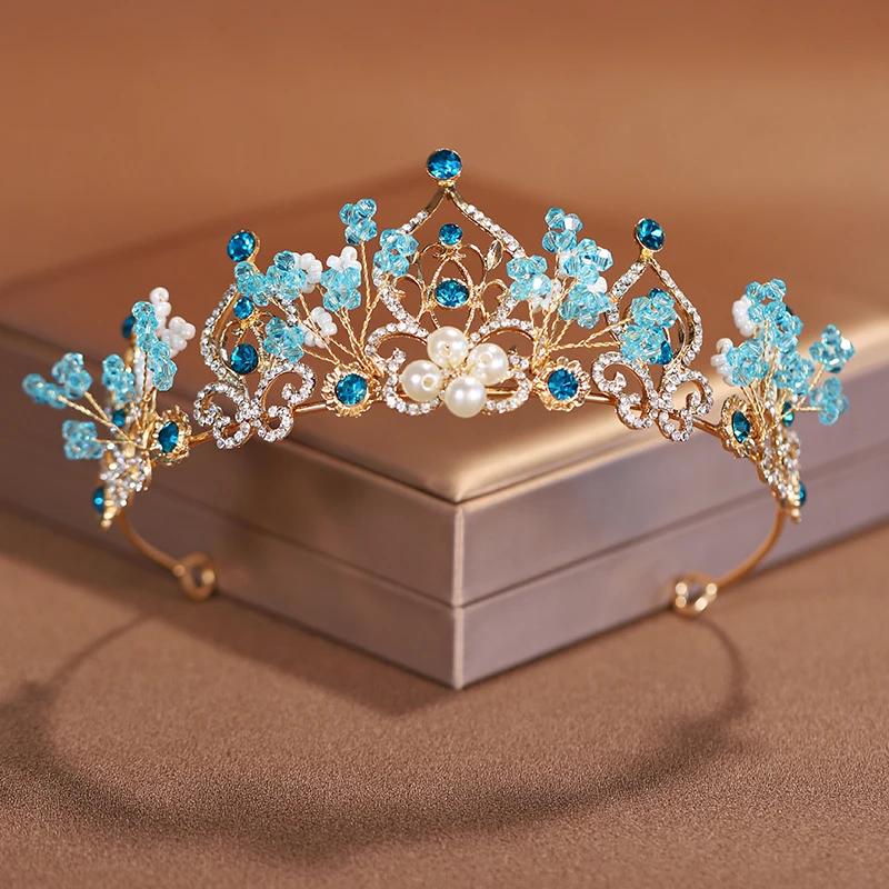 The New Princess Crown Flower Pearl Blue Crystal Bridal Diadem Wedding tiara Headpiece Hair Jewelry Wedding Hair Accessories
The New Princess Crown Flower Pearl Blue Crystal Bridal Diadem Wedding tiara Headpiece Hair Jewelry Wedding Hair Accessories