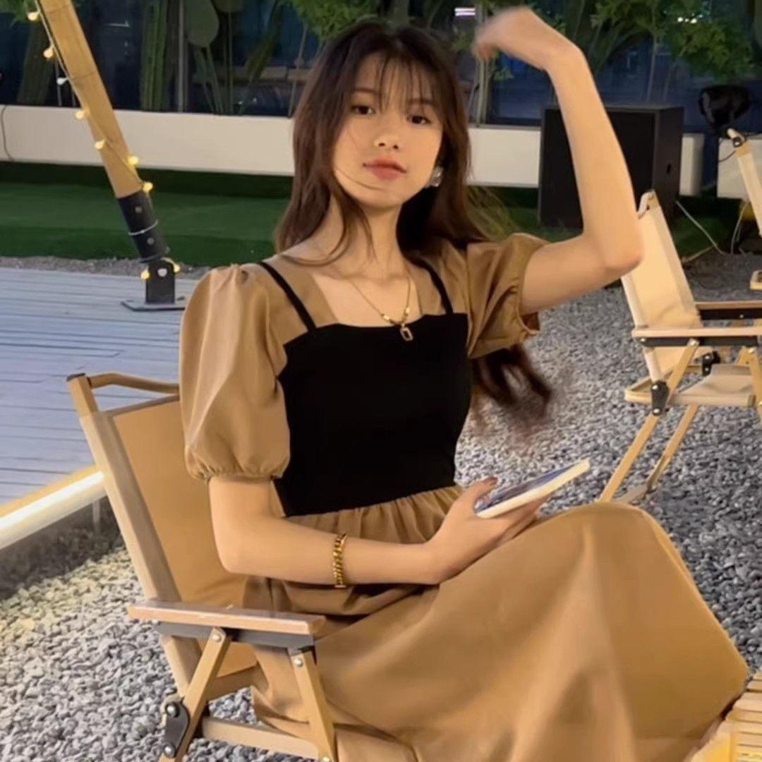 Women s Short-Sleeved Square Neck Color-Block A-Line Summer Dress S: 75-95 jin
Women s Short-Sleeved Square Neck Color-Block A-Line Summer Dress S: 75-95 jin