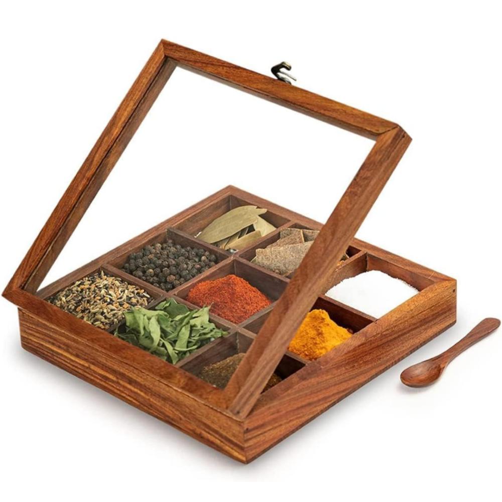 Коробка для специй из дерева Sheesham на 9 контейнеров со съемными перегородками – 20,32 см, настольный органайзер для масалы и трав с ложкой как
Коробка для специй из дерева Sheesham на 9 контейнеров со съемными перегородками – 20,32 см, настольный органайзер для масалы и трав с ложкой как