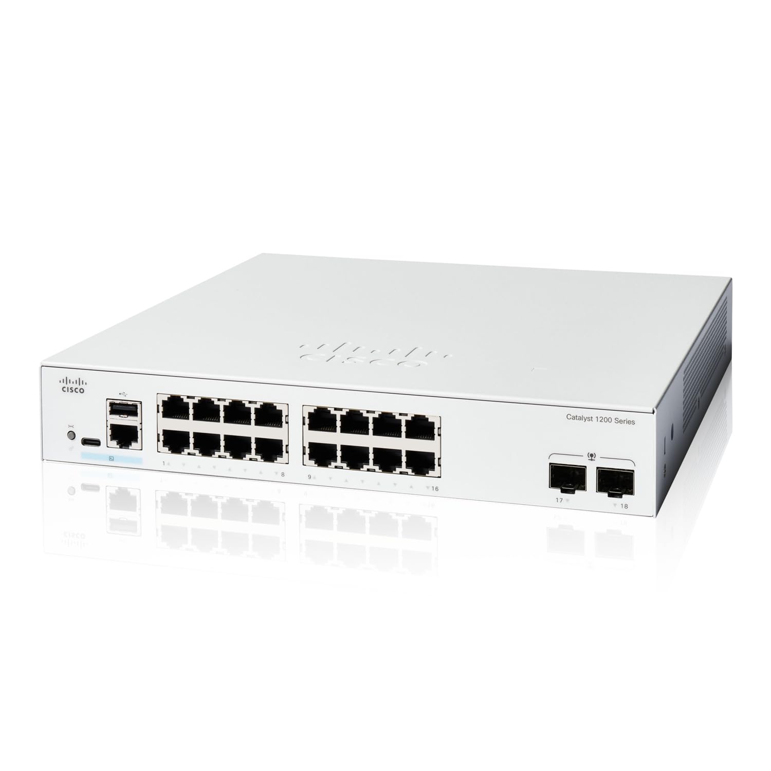 Cisco Systems Cisco Cisco Catalyst Smart Switch 16 Port GE 2x1GE SFP Металевий корпус Безшумний безвентиляторний для підприємств (Cisco) 1200-16T-2G (C1200-16T-2G) білий
Cisco Systems Cisco Cisco Catalyst Smart Switch 16 Port GE 2x1GE SFP Металевий корпус Безшумний безвентиляторний для підприємств (Cisco) 1200-16T-2G (C1200-16T-2G) білий