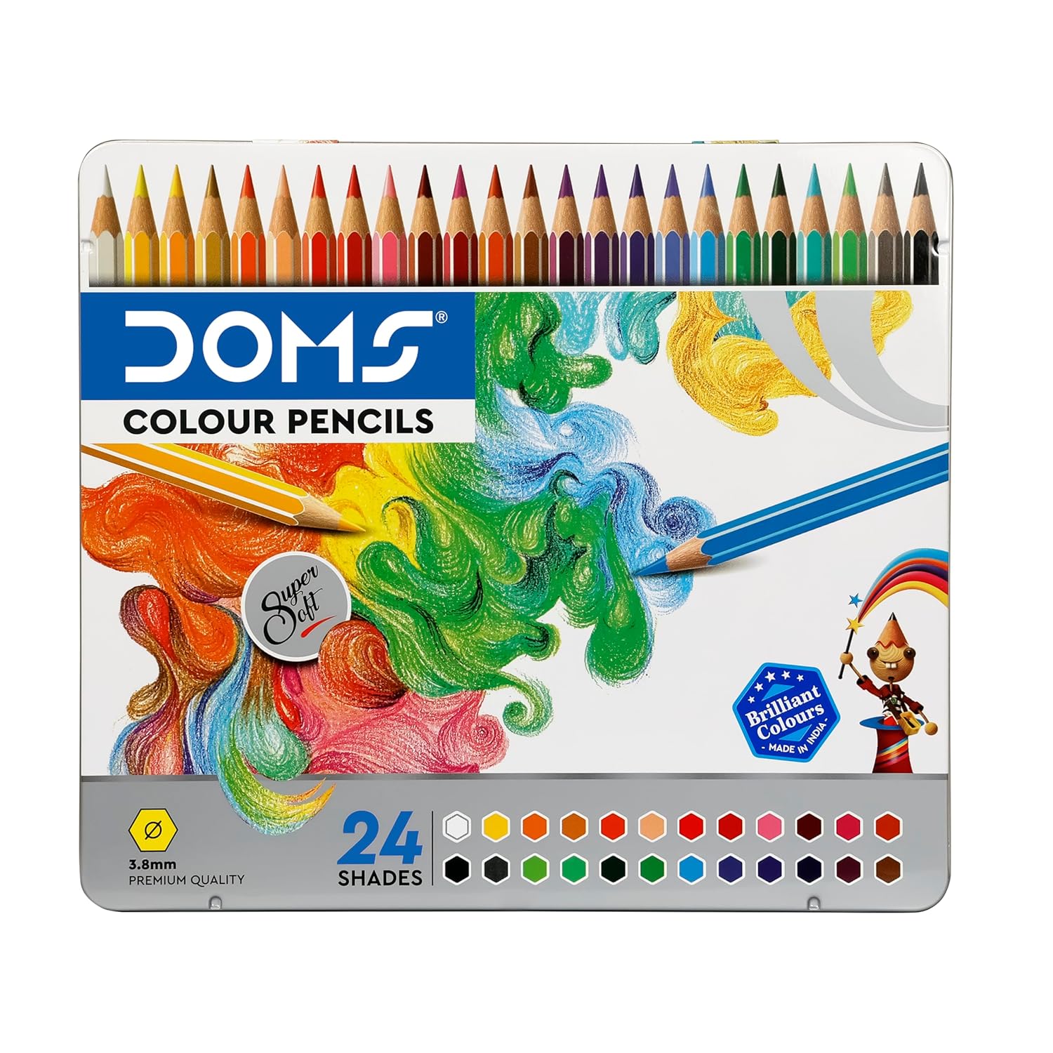 Doms 24 Shades Super Soft Color Pencils Flat Tin Box for Smooth Blending Kids Safe Non Toxic Pack of 1 Multicolor
Doms 24 Shades Super Soft Color Pencils Flat Tin Box for Smooth Blending Kids Safe Non Toxic Pack of 1 Multicolor