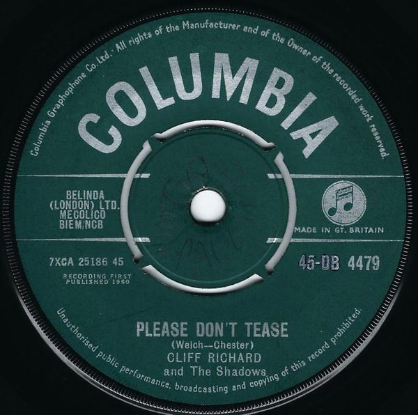 7inch Record CLIFF RICHARD & THE SHADOWS - Please Don t Tease 45DB4479 Columbia 1960 UK Rock Used
7inch Record CLIFF RICHARD & THE SHADOWS - Please Don t Tease 45DB4479 Columbia 1960 UK Rock Used