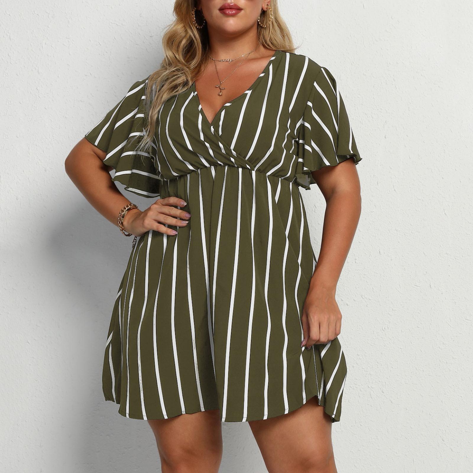 Plus Size Striped V Neck Short-sleeved Dress For Women, Fitted Waist, Loose And Casual Bohemian L
Plus Size Striped V Neck Short-sleeved Dress For Women, Fitted Waist, Loose And Casual Bohemian L