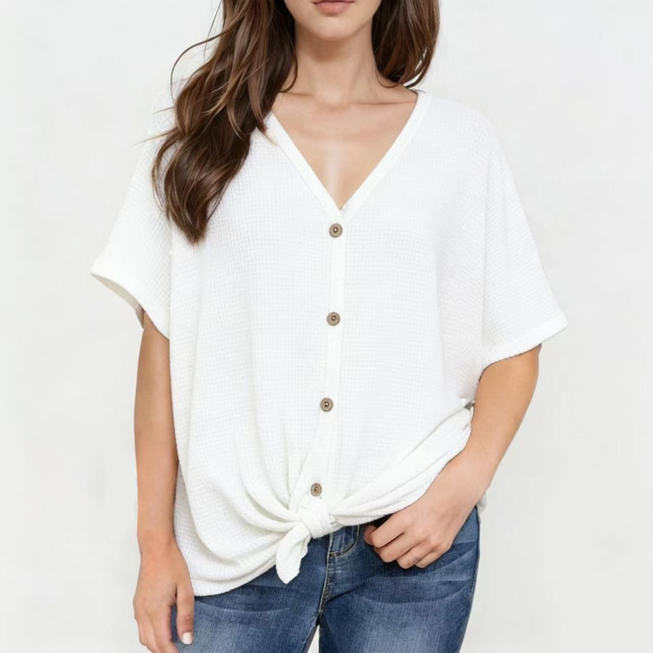 V-neck Single-breasted Loose Blouse - Elegant European & American Style, Short Sleeve Women s Pullover Shirt S білий
V-neck Single-breasted Loose Blouse - Elegant European & American Style, Short Sleeve Women s Pullover Shirt S білий