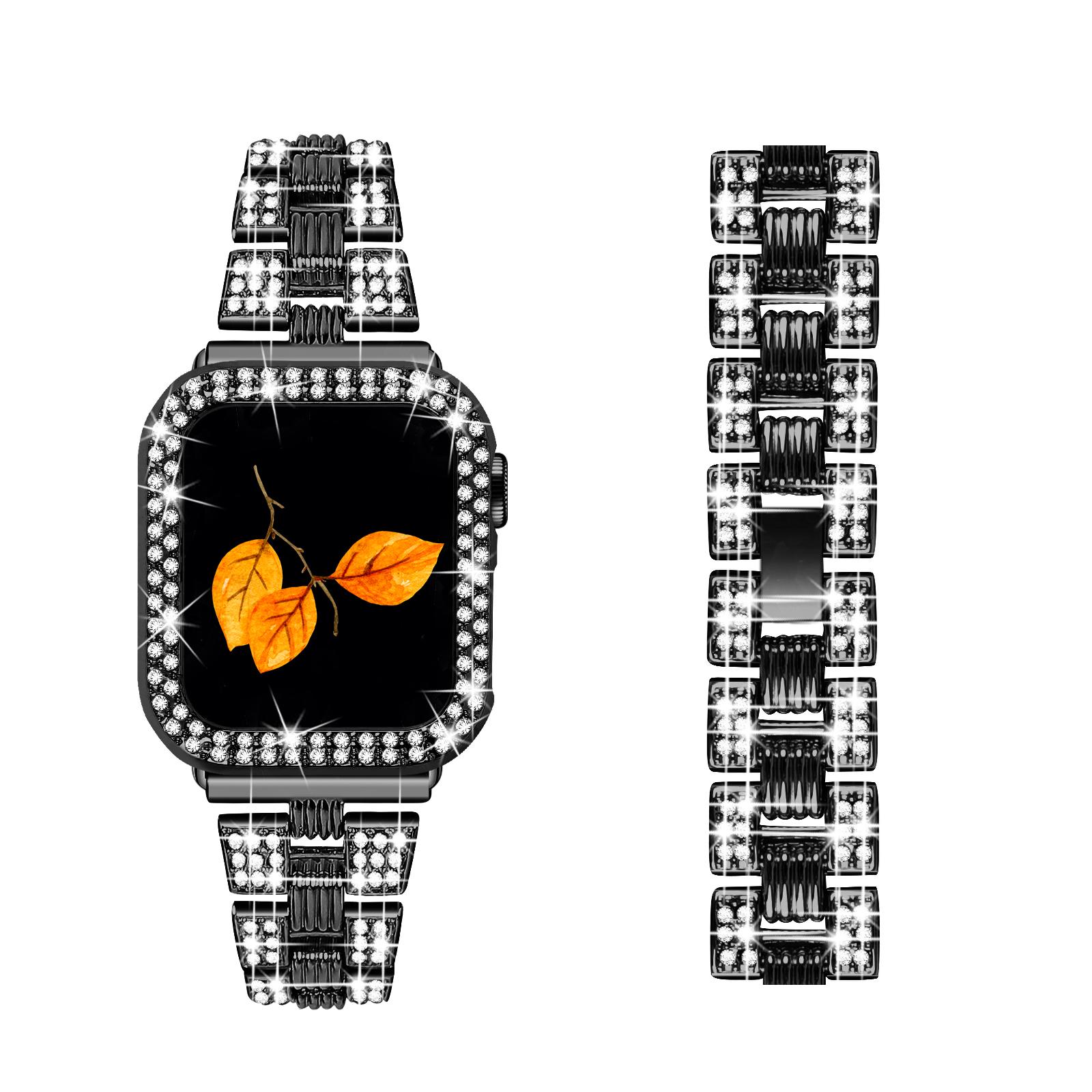 For Apple Watch Series 7 41mm Thread Rhinestone Stainless Steel Watch Strap+Hard PC Watch Case Cover Black/Black
For Apple Watch Series 7 41mm Thread Rhinestone Stainless Steel Watch Strap+Hard PC Watch Case Cover Black/Black