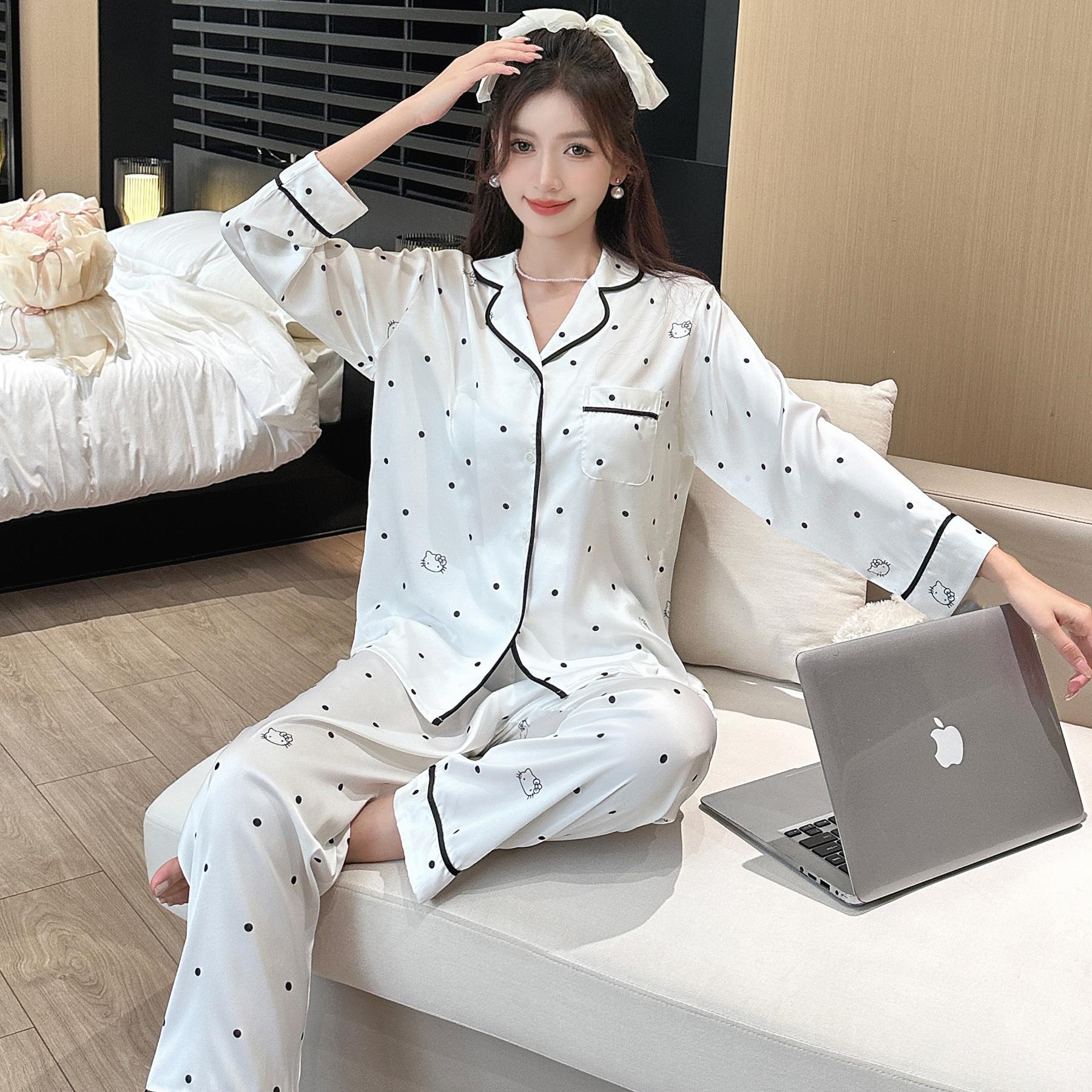 Женский пижамный комплект из 2 предметов весна-осень женская модная летняя тонкая домашняя одежда с длинным рукавом в горошек из ледяного шелка M белый
Женский пижамный комплект из 2 предметов весна-осень женская модная летняя тонкая домашняя одежда с длинным рукавом в горошек из ледяного шелка M белый