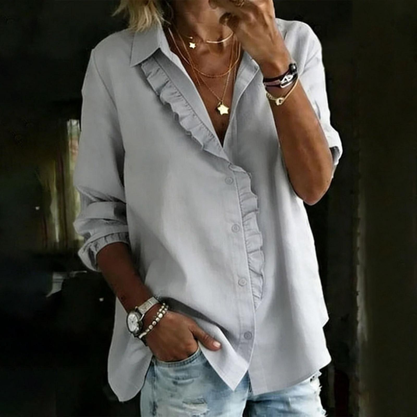 Women s Long Sleeve Ruffle Trim Button Down Shirt Casual Loose Fit Lightweight Blouse for Spring Summer Work Office Wear XXL
Women s Long Sleeve Ruffle Trim Button Down Shirt Casual Loose Fit Lightweight Blouse for Spring Summer Work Office Wear XXL