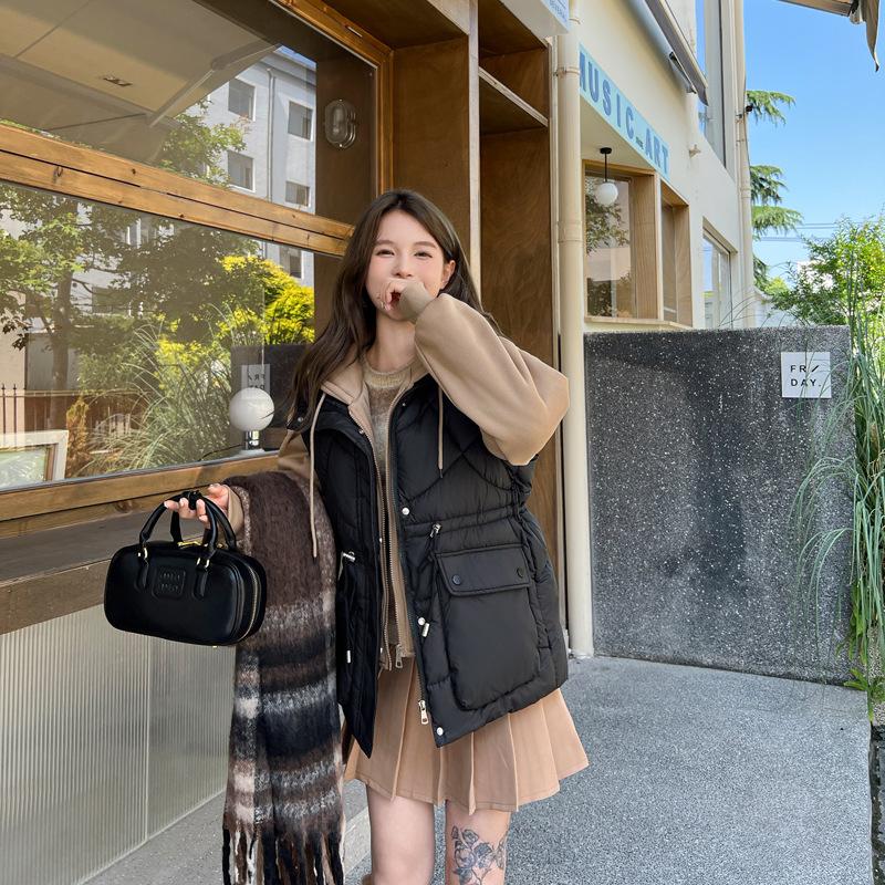 Новая осенне-зимняя женская модная куртка с капюшоном, жилет, жилет, свободная и универсальная верхняя одежда из хлопка жилет XXL чёрный