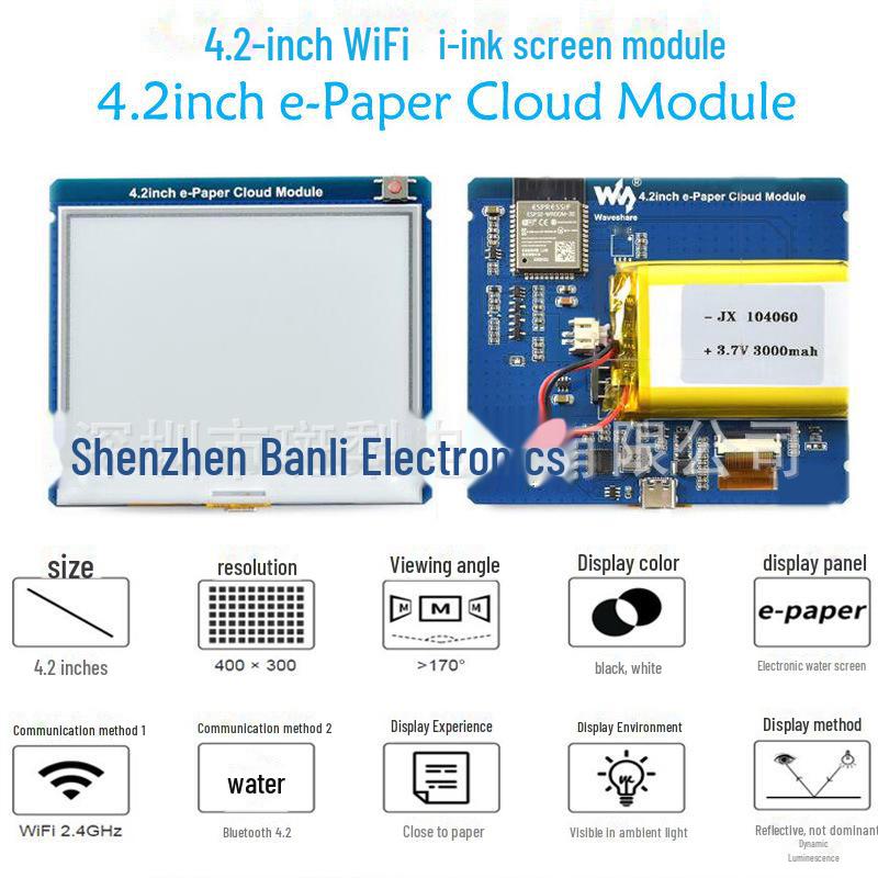 4.2 e-Paper Display Module, 400×300 Pixels, WiFi Connectivity e-Paper Cloud Module
4.2 e-Paper Display Module, 400×300 Pixels, WiFi Connectivity e-Paper Cloud Module