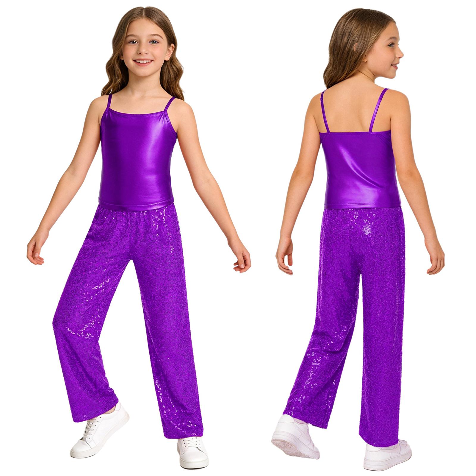 Kids Girls Jazz Dance Outfit Spaghetti Strap Metallic Camisole with Elastic Waistband Sparkling Sequin Pants for Stage Performance 5-6 Years фиолетовый
Kids Girls Jazz Dance Outfit Spaghetti Strap Metallic Camisole with Elastic Waistband Sparkling Sequin Pants for Stage Performance 5-6 Years фиолетовый