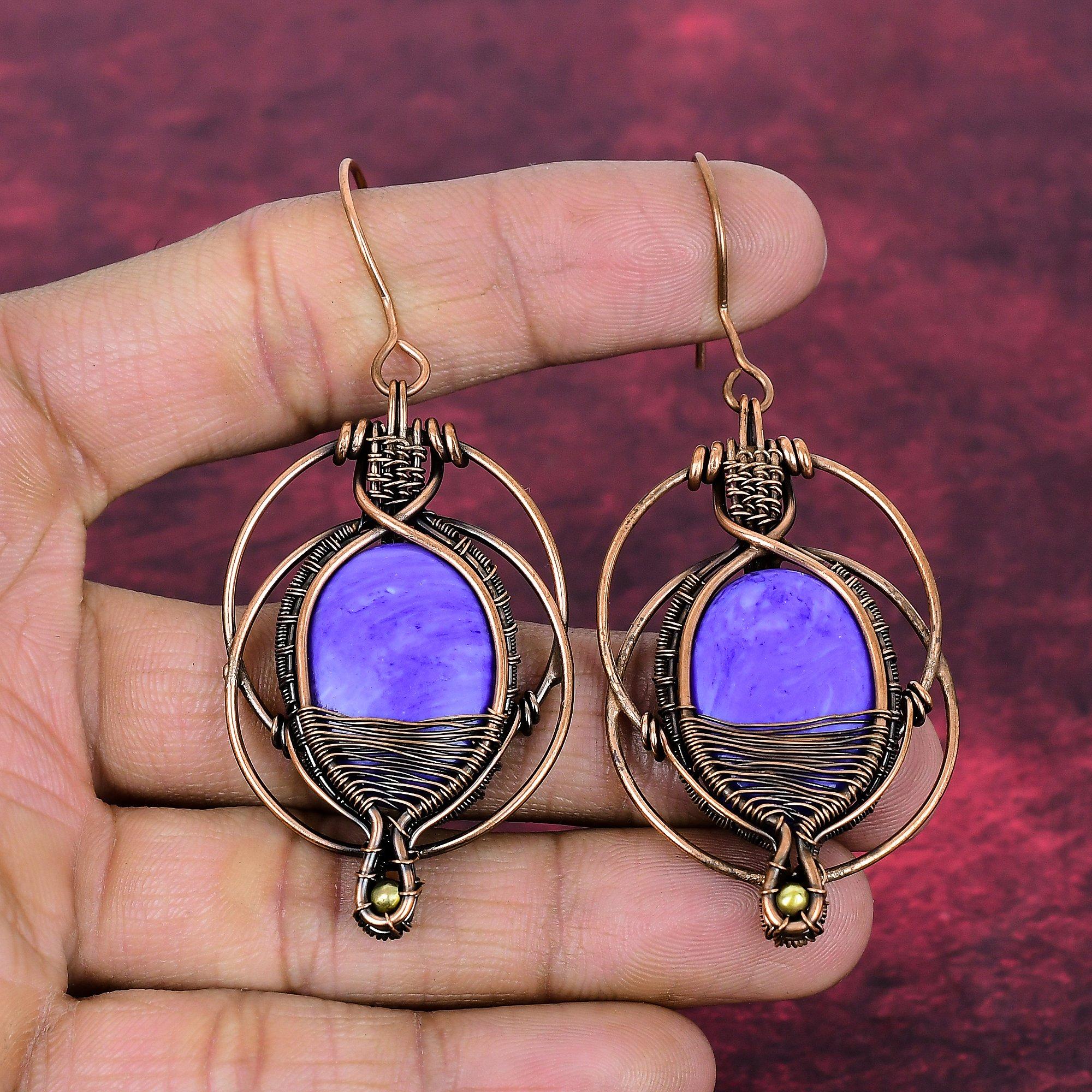 Charoite Earrings Handmade Dangle Earring Copper Wire Wrapped Gemstone Jewelry
Charoite Earrings Handmade Dangle Earring Copper Wire Wrapped Gemstone Jewelry