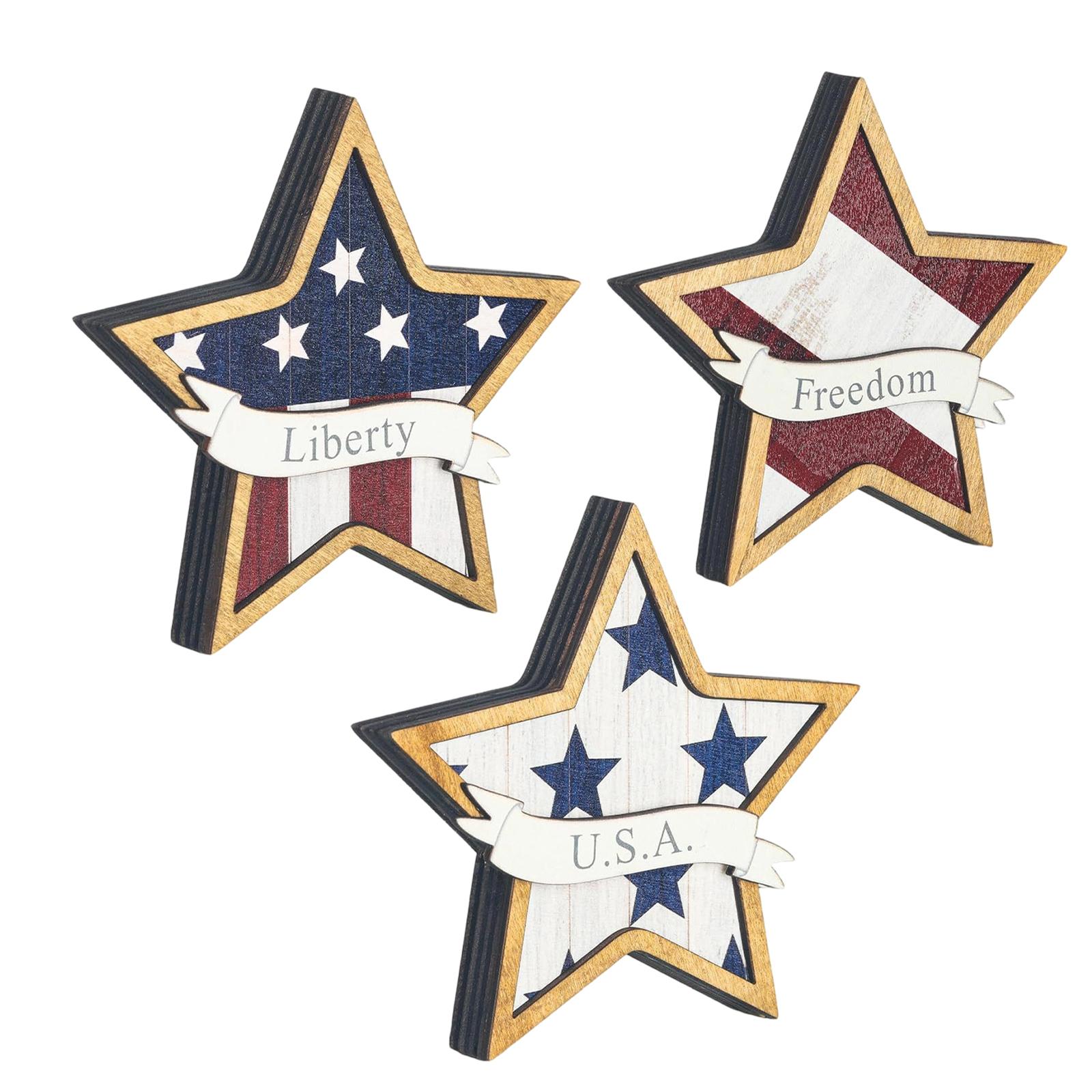 Wooden Star Shaped Tabletop Decor Set with Flag Inspired Patterns Rustic Patriotic Decorative Accents for Home Office Shelf Display One Size
Wooden Star Shaped Tabletop Decor Set with Flag Inspired Patterns Rustic Patriotic Decorative Accents for Home Office Shelf Display One Size