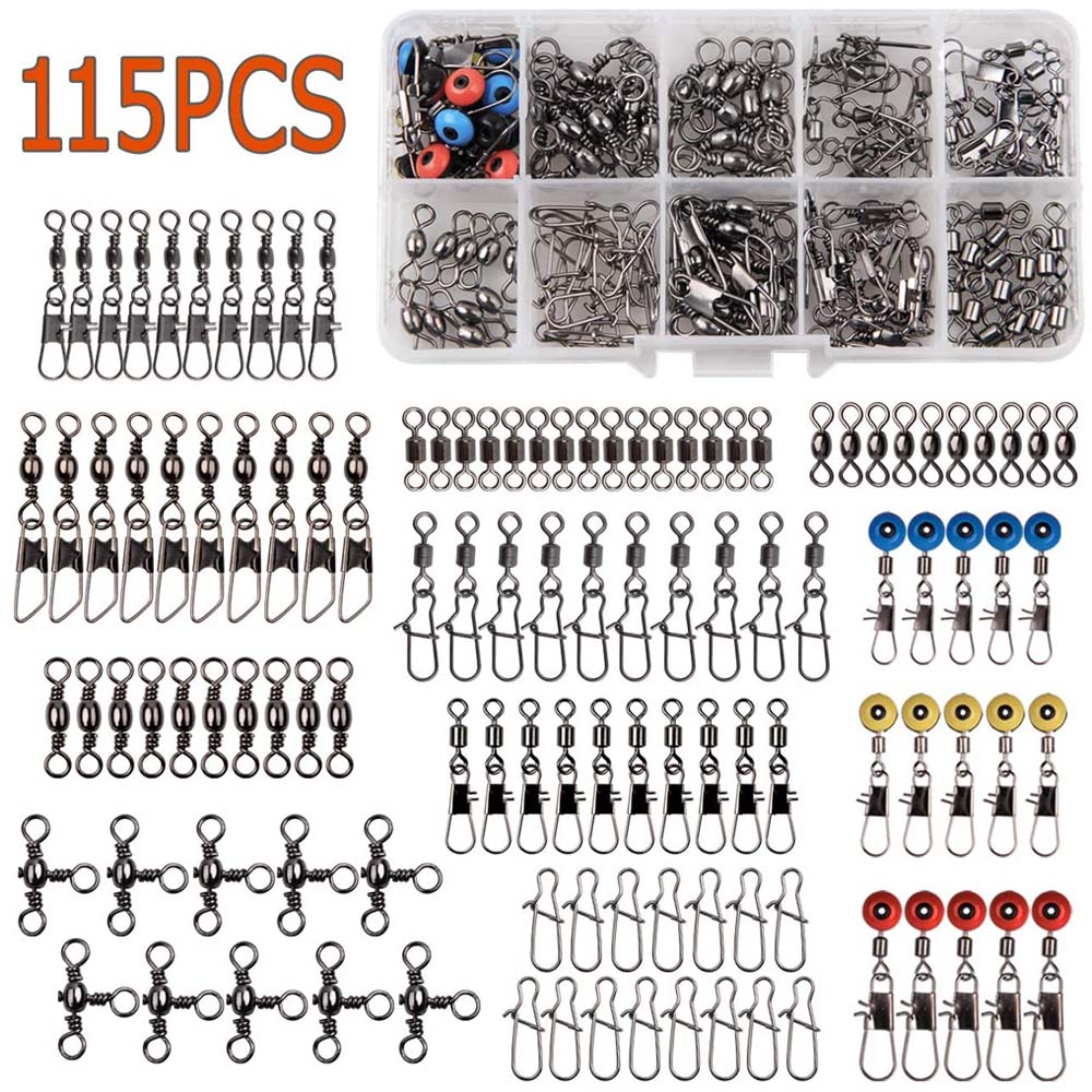 115Pcs/Box Fishing Swivels Kit With Barrel Swivel Snaps Sinker Slides Triple Swivel Fishing Line Connector Tackle
115Pcs/Box Fishing Swivels Kit With Barrel Swivel Snaps Sinker Slides Triple Swivel Fishing Line Connector Tackle