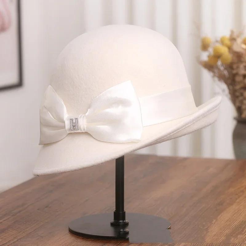 Ladies Elegant Bow Wool Fisherman Hat Autumn-winter Vintage Potted Hat Fashion Curled-brimmed Top Hat Ladies Cap 55-58cm 21-23in
Ladies Elegant Bow Wool Fisherman Hat Autumn-winter Vintage Potted Hat Fashion Curled-brimmed Top Hat Ladies Cap 55-58cm 21-23in