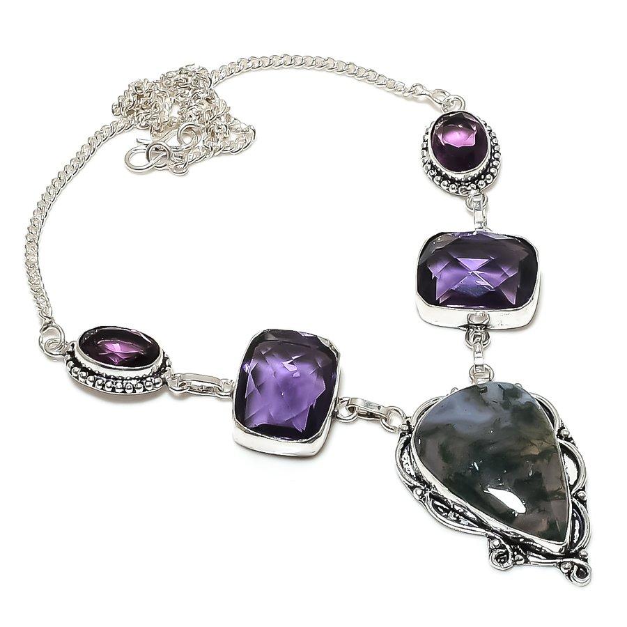 Natural Indian Moss Agate, Amethyst 925 Sterling Silver Necklace 18 N0C96
Natural Indian Moss Agate, Amethyst 925 Sterling Silver Necklace 18 N0C96