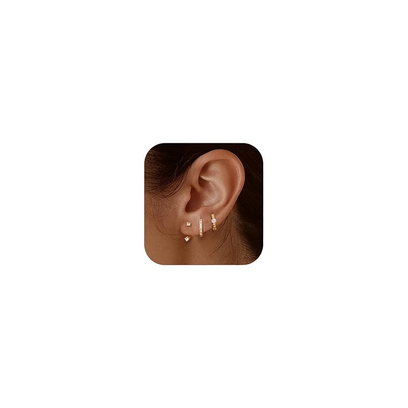 Diamday 3 pairs stud hoop earrings ladies Popularity silver 925 post Compatible with metal allergies 14k gold plated zirconia Layering cartilage
Diamday 3 pairs stud hoop earrings ladies Popularity silver 925 post Compatible with metal allergies 14k gold plated zirconia Layering cartilage