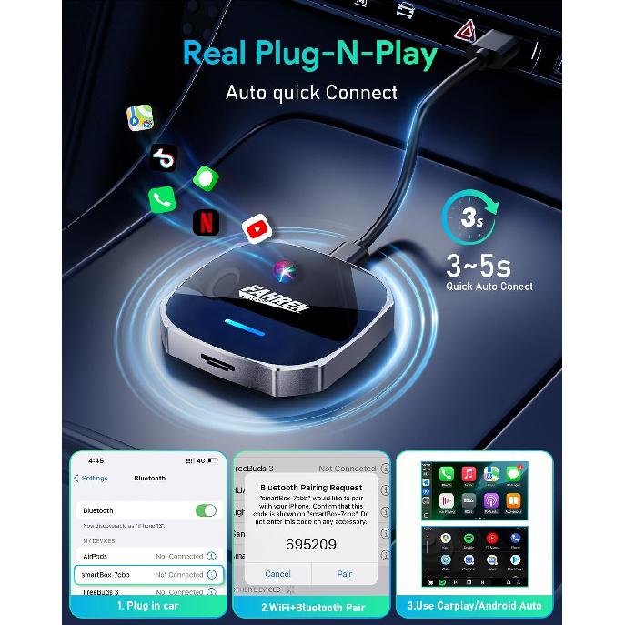 FAHREN Беспроводной адаптер CarPlay 3-го поколения, Мини-адаптер Apple CarPlay и Android Auto для автомобиля, Поддержка Netflix/YouTube/TF-карты, Без задержек, Подключи и работай чёрный
FAHREN Беспроводной адаптер CarPlay 3-го поколения, Мини-адаптер Apple CarPlay и Android Auto для автомобиля, Поддержка Netflix/YouTube/TF-карты, Без задержек, Подключи и работай чёрный