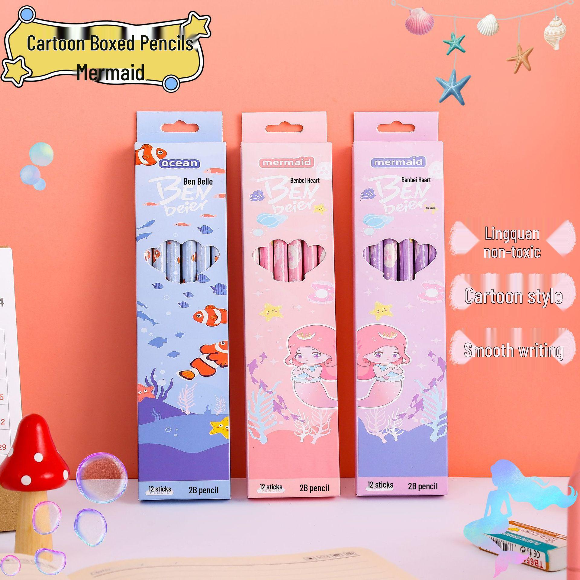 Mermaid Cartoon 2B Pencil Set for Kids - 12 Cute, Colored Pencils per Box, Perfect for Elementary Writing Practice HB
Mermaid Cartoon 2B Pencil Set for Kids - 12 Cute, Colored Pencils per Box, Perfect for Elementary Writing Practice HB