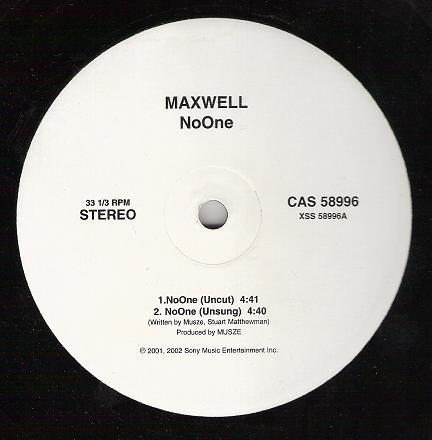12inch Record MAXWELL - NoOne CAS58996 Columbia 2002 US Soul/Funk Used
12inch Record MAXWELL - NoOne CAS58996 Columbia 2002 US Soul/Funk Used