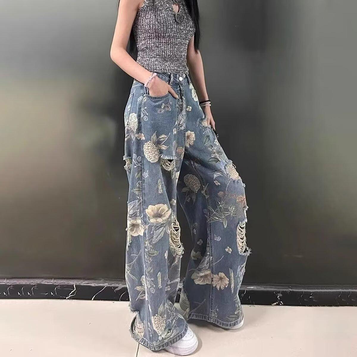 Women s Plus Size High Waist Retro Floral Ripped Wide-Leg Jeans: Summer Straight-Leg Floor-Length Design 3XL
Women s Plus Size High Waist Retro Floral Ripped Wide-Leg Jeans: Summer Straight-Leg Floor-Length Design 3XL