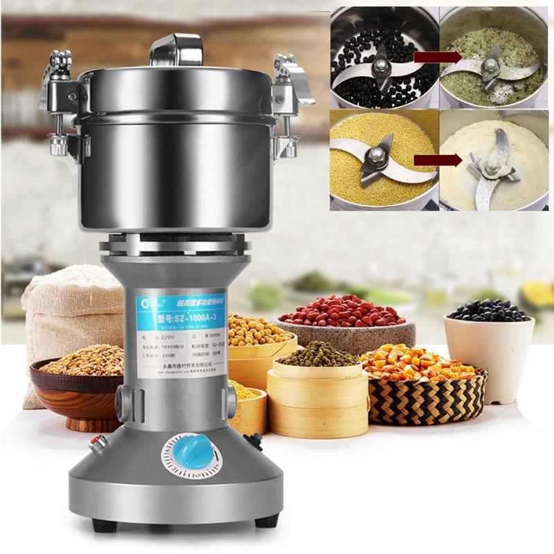 AC 220V 1000г Электрическая мельница для зерна Мельница для крупы Мука Кофе Продукты Пшеница Машина Серебристый 3000Вт